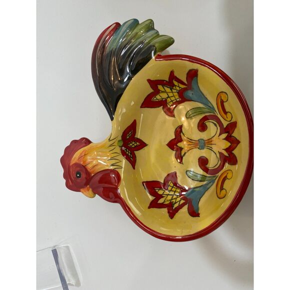 Set of 4 Maxcera Rooster Hand Painted Floral Design Decorative Dishes/Bowls - Picture 8 of 14